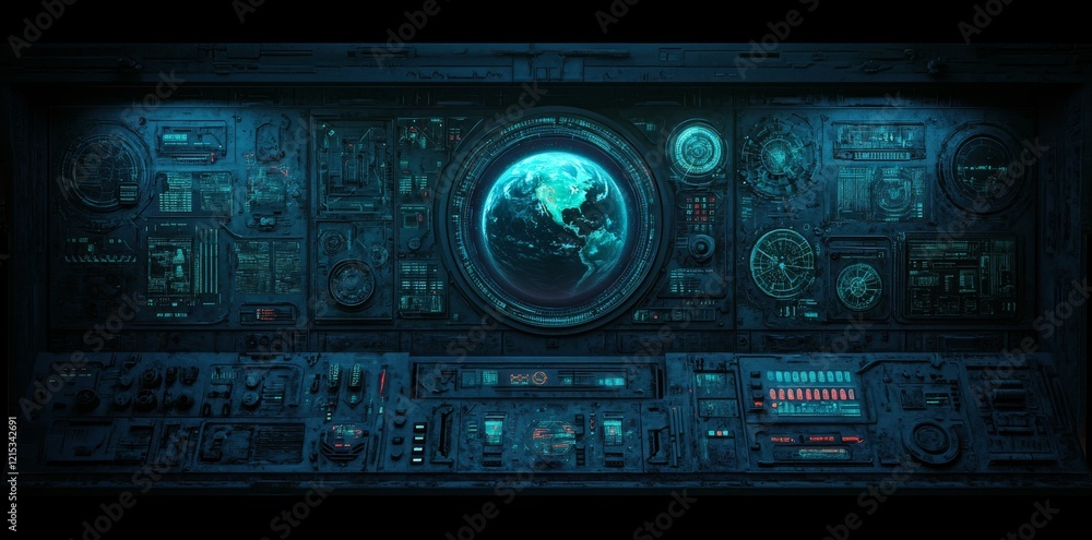 Poster a modern software screen designed for space missions, featuring dynamic celestial data, orbit tracki