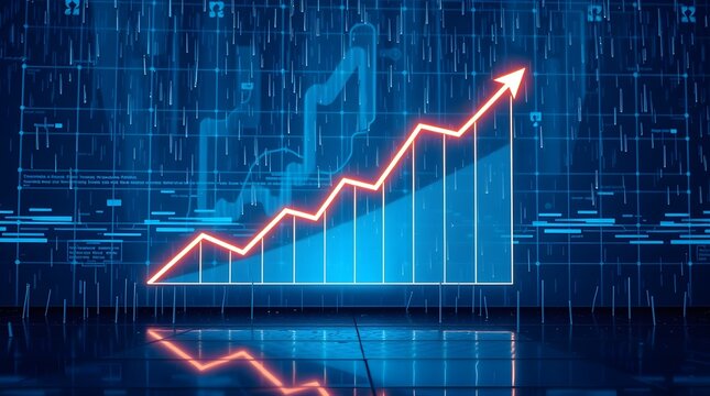 High-resolution stock photo A financial growth graph with dynamic lines on a futuristic blue digital interface in natural earth tones