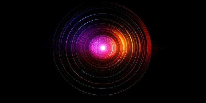 An abstract lens flare with layers of rich reds, oranges, and purples radiating outward, creating an intense focal point on a black background, perfect for dramatic or cinematic designs
