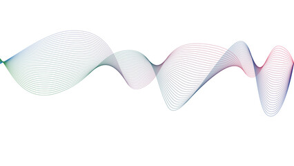 A modern and abstract wave-like vector pattern with gradient colors transitioning from green to purple. The lines form smooth curves and interconnected waveforms, creating a visually dynamic flow.