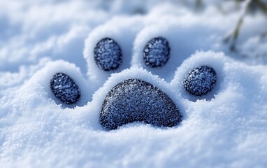 Frozen paw print in fresh snow. (1)