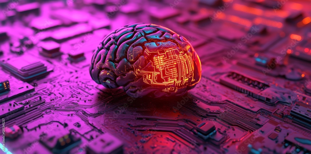 Poster set in a cyberpunk universe, this advanced ai system boasts luminous neural networks, advanced data 