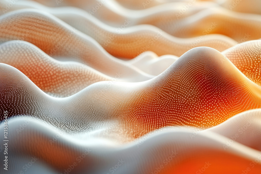 Aufkleber Abstract 3D rendering of undulating surface with orange and white tones, composed of interconnected points.