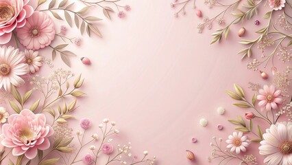 Obraz premium Delicate floral patterns on a soft pastel pink background, soft focus, pastel colors, feminine design