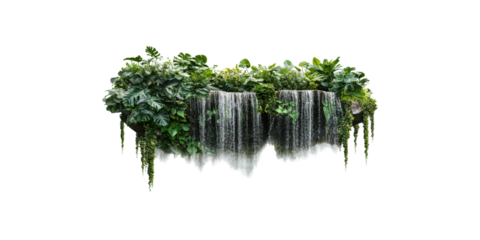 Lush green waterfall with verdant foliage isolated on transparent background