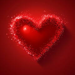 A cascade of red hearts hangs suspended in a romantic, bokeh-filled scene