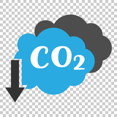 Set of co2 emission vector icons.co2 gas carbon Cloud with carbon dioxide. Reduce pollution air. Cloud with text (CO2) icon illustration, CO2 reduction vector logo set collection for web app
