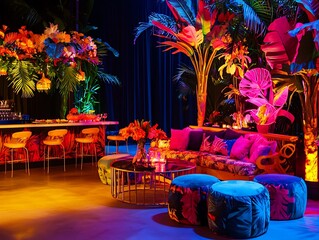 Havana nights tropical party design with bold colors and glowing elements