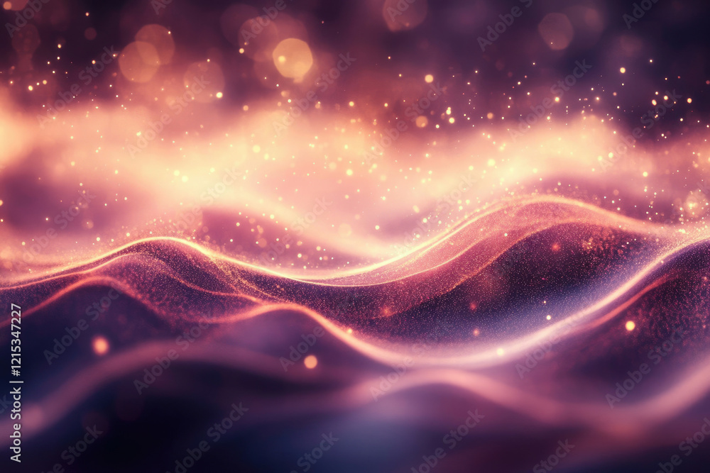 Aufkleber Abstract background with glowing particles forming smooth waves and bokeh lights.