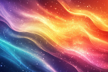 Fototapeta premium Abstract colorful waves with sparkling particles, a vibrant and dreamy cosmic scene.