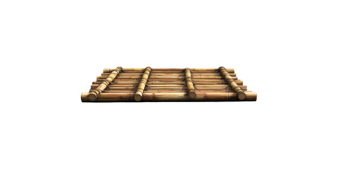 Bamboo raft flat lay view isolated on transparent background