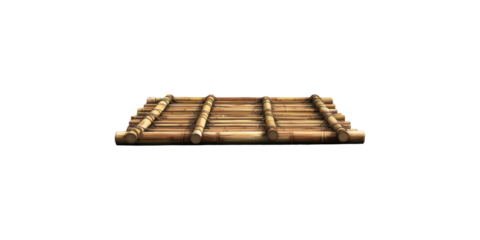 Bamboo raft flat lay view isolated on transparent background