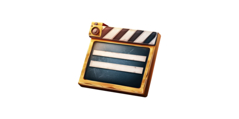 Golden movie clapperboard isolated on transparent background