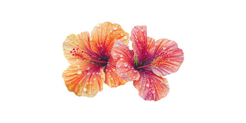 Obraz premium Vibrant hibiscus flowers with water droplets isolated on transparent background