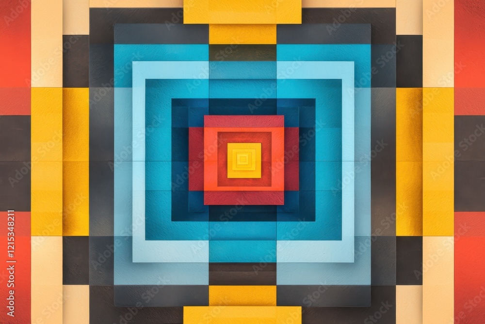 Poster dynamic geometric patterns with concentric squares in vibrant colors for modern design abstract art 