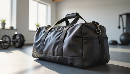 Gym Bag Mockup in modern gym setting with fitness equipment