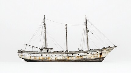 Naklejka premium Weathered sailboat, studio shot, white background, nautical design