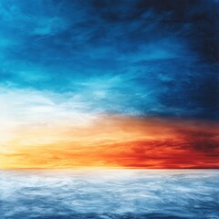 Fototapeta premium Serene winter landscape transitioning from icy blues to warm sunset oranges digital art abstract environment panoramic view evoking calmness