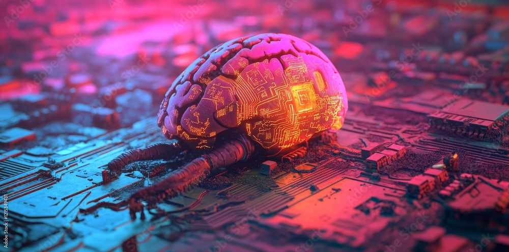 Poster within a cyberpunk environment, the ai system commands attention with its glowing neural networks, p