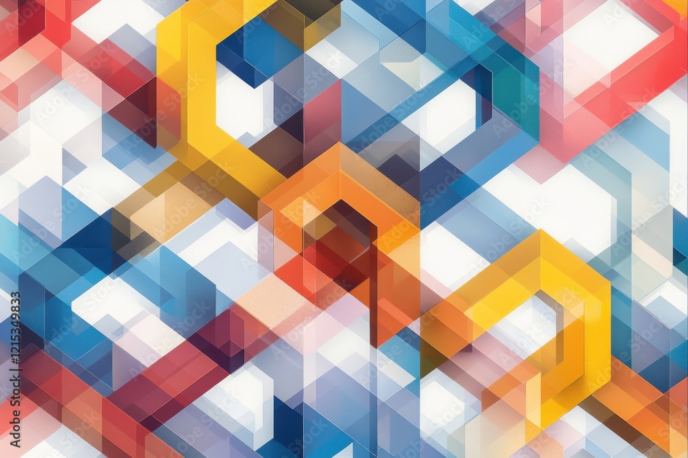 Poster vibrant geometric pattern of interlocking pentagons digital art abstract colorful environment close-
