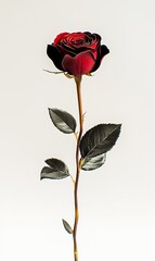 Elegant Red Rose with Distinct Dark Tones and Sharp Silhouette : Generative AI