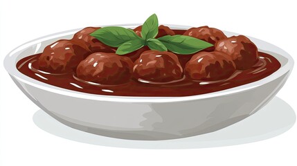 A serving of Spanish albondigas (meatballs) in a rich tomato sauce on a white background