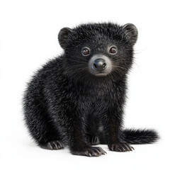Obraz premium Adorable black baby mammal, fluffy fur, sitting.