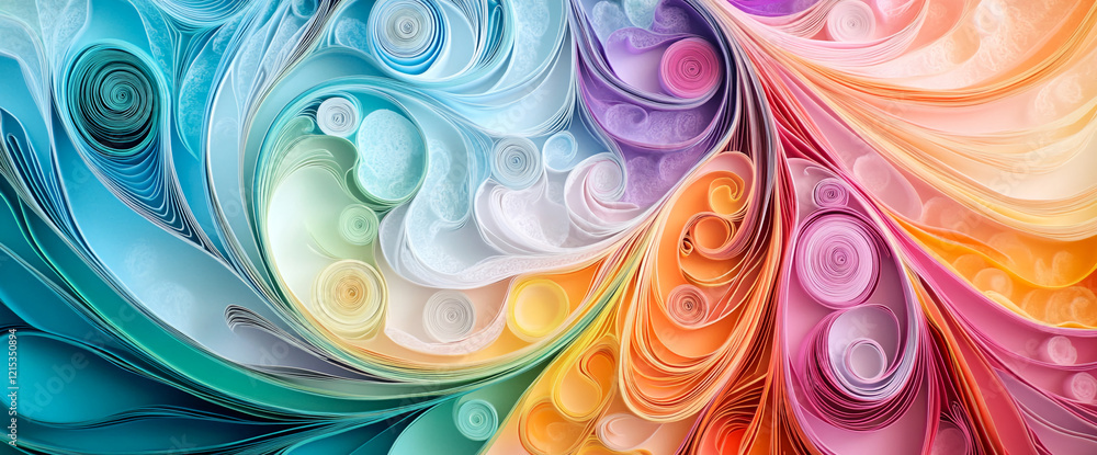 Aufkleber vibrant abstract paper art in swirling rainbow colors with intricate patterns