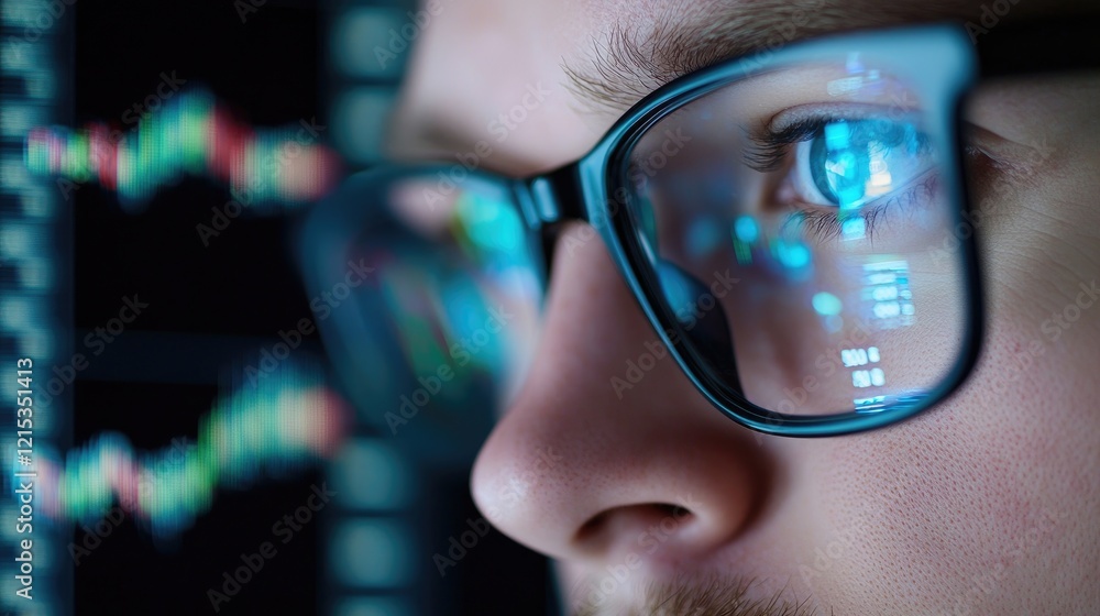 Poster close-up of person analyzing data on digital screen