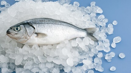 Fresh fish displayed on ice at a seafood market, ready for sale and purchase by customers seeking high-quality ingredients or meals