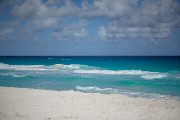 Sea shore on the Caribbean beach in the Area Hoteleria in Cancun.
