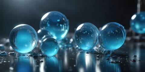 Gelatinous orbs suspended within a translucent blue matrix, emitting subtle iridescence, soft focus , abstract, luminous