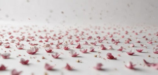 delicate flower petals scattered on a white background, flower petals, charming