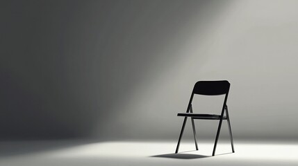 Empty folding chair in spotlight, grey studio, background blur, presentation