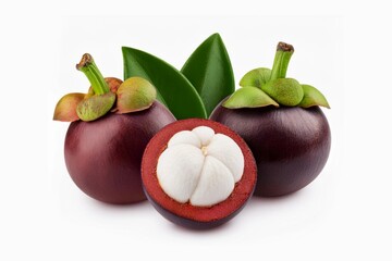 Mangosteen (Garcinia mangostana), also known as the purple mangosteen, isolated on white background with clipping path and full depth of field