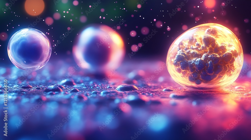 Poster Abstract Digital Art of Glowing Spheres and Vibrant Colors with Particle Effects : Generative AI