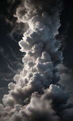 delicate cloud formation on dark gray backdrop, gentle contrast, white clouds, serene landscape