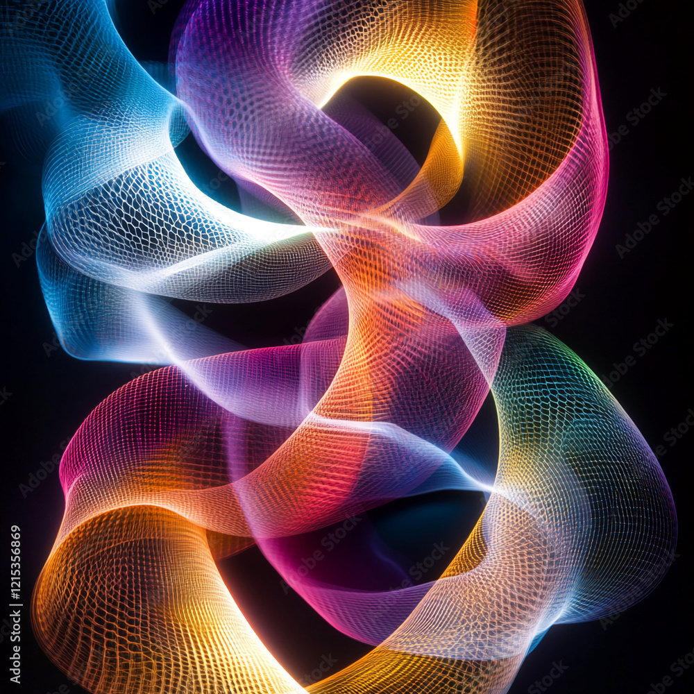Poster Vibrant colorful abstract mesh light composition with dynamic flowing shapes