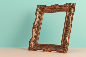 Bronze frame in 3D, dynamically tilted with high-resolution textured borders.