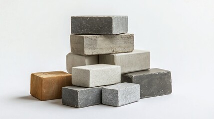 Stacked stone samples on white background