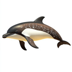 Fototapeta premium Atlantic spotted dolphin leaping, dark brown, white belly, spotted pattern.