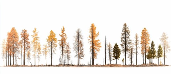 Obraz premium Autumnal forest panorama, white background, design element