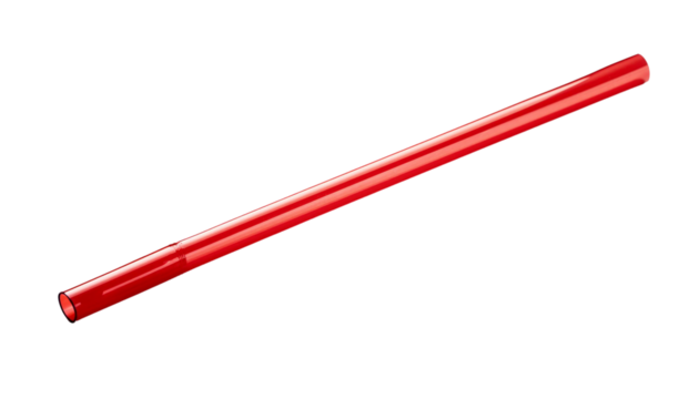 Close-up of a red plastic drinking straw isolated on a white background with a clipping path.