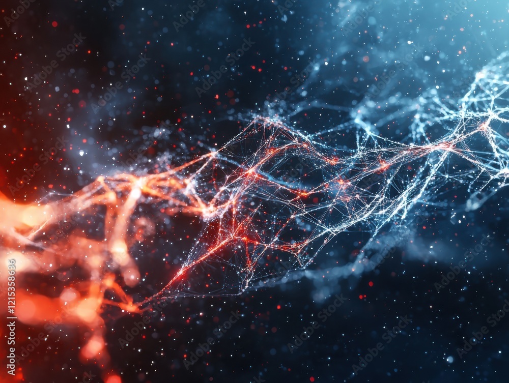 Poster futuristic neural network visualization digital realm gigapixel image vibrant gradients complex desi