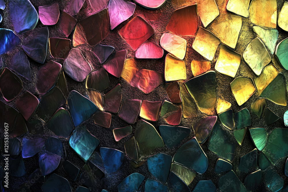 Poster Abstract iridescent mosaic pattern with vibrant colors and irregular shapes creating a luxurious and jewel-toned texture.