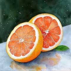 Watercolor Painting of Two Halved Blood Oranges