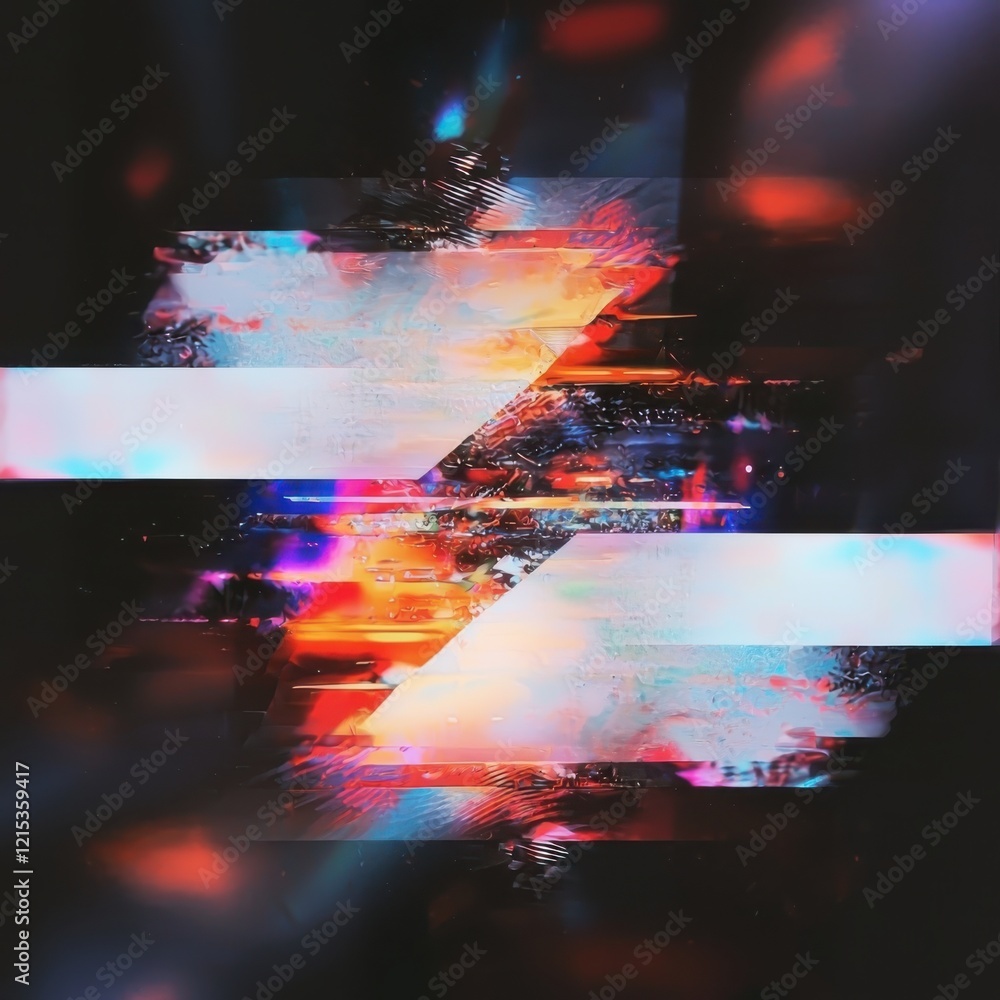 Poster dynamic cyberpunk glitch art aesthetics with neon colors digital distortion abstract background futu