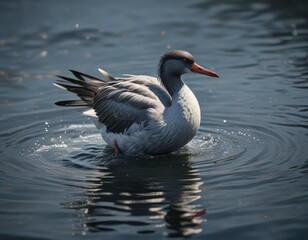 Feathers and beak of a waterbird on the water surface , feathered friend, lake, waterbird