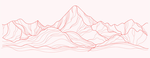 Vector Line Art of Abstract Mountain Waves: Contemporary Aesthetic Featuring Majestic Landscapes.