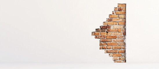 Broken brick wall, studio, white background, repair